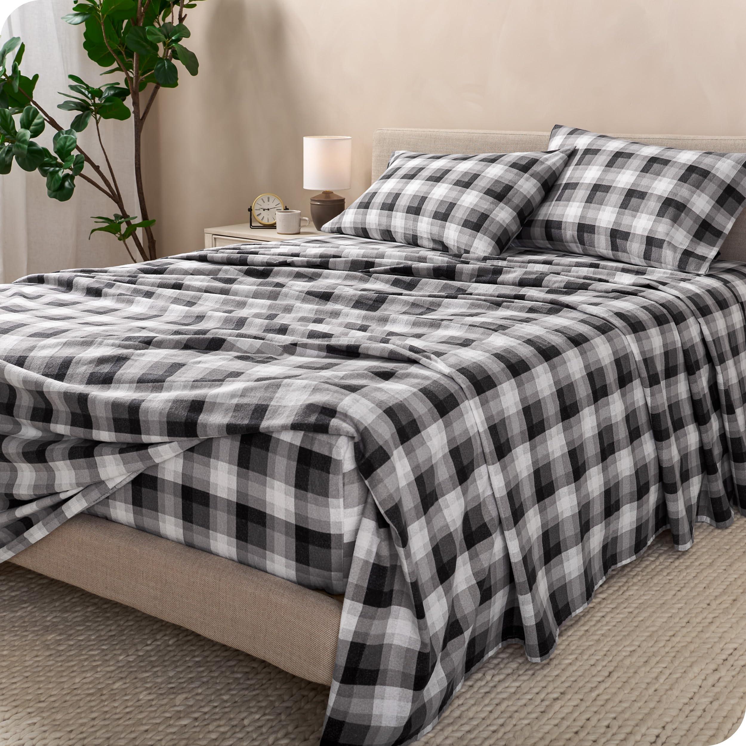 Bare Home Bare Home Flannel Sheet Set Prints, 100% Cotton, Velvety Soft Heavyweight - Double Brushed for Softness & Comfort - Deep Pocket - Bed Sheets (Twin, Oliver Plaid - Grey)