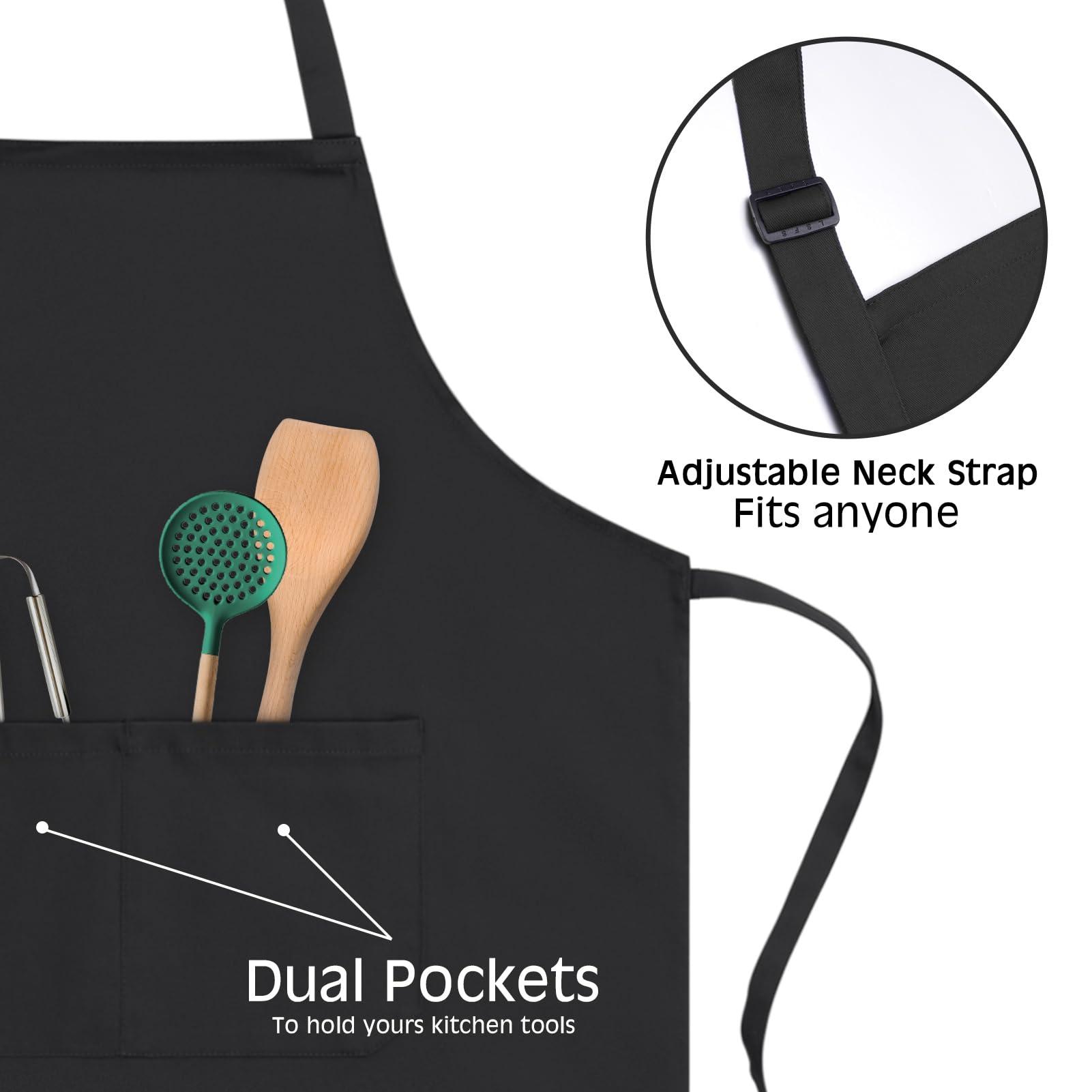 Angirlish Personalized Adult Aprons, Custom Name Photo Logo Aprons for Women and Men, Waterproof Cotton Chef Apron, Adjustable Bib with 2 Pockets (Add Your Own Design, Black)