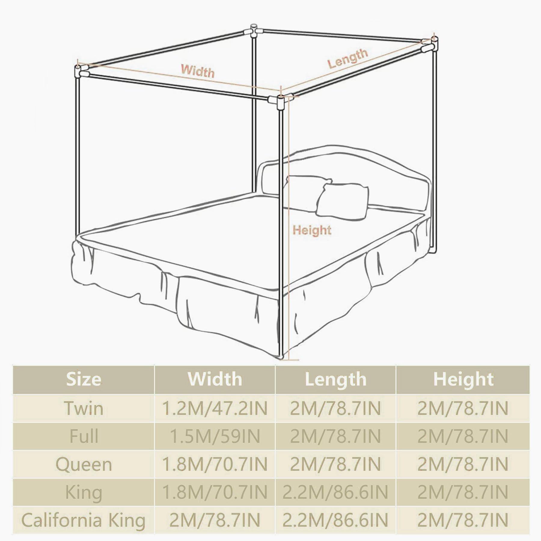 TYXFHSMY Princess Bed Netting Canopy for Stainless Steel Canopy Bed Frame Curtains 4 Corners Post Canopy Bed Curtain for Bedroom Decoration,King