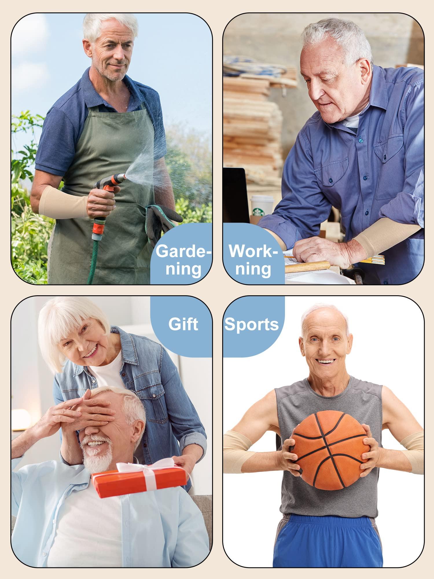 Janmercy Janmercy 9 Pairs Arm Protectors for Thin Skin and Bruising Arm Guards Elderly Protective Sleeves for Arms Gardener Working(Beige)