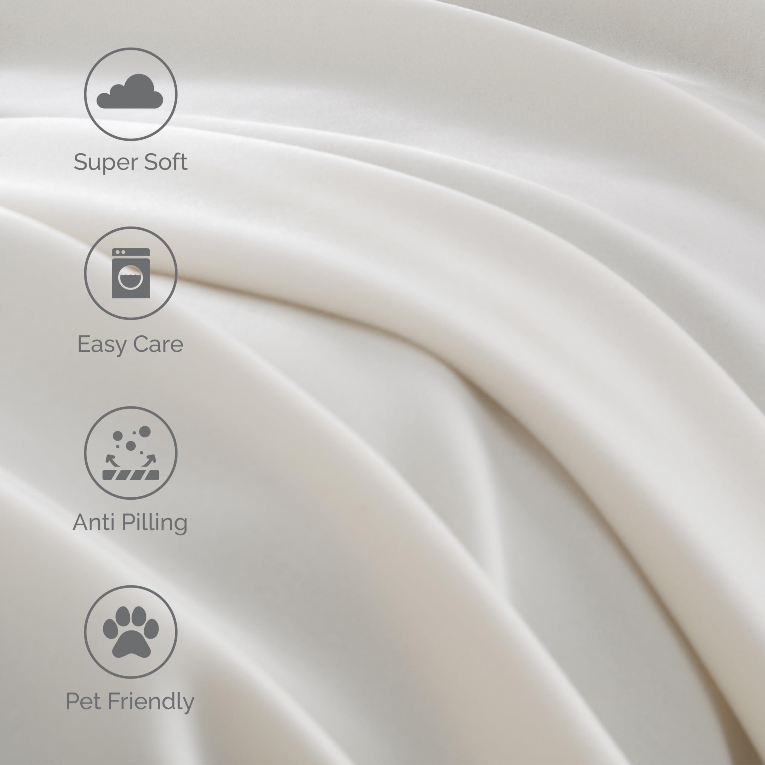 Vellux Vellux Queen Size Blanket - All Season Luxury Warm Micro plush Lightweight Thermal Fleece Blankets - Perfect For Couch Bed Sofa - Breathable Bed Blankets Queen Size - Hotel Quality (90x90 Inch, Ivory)