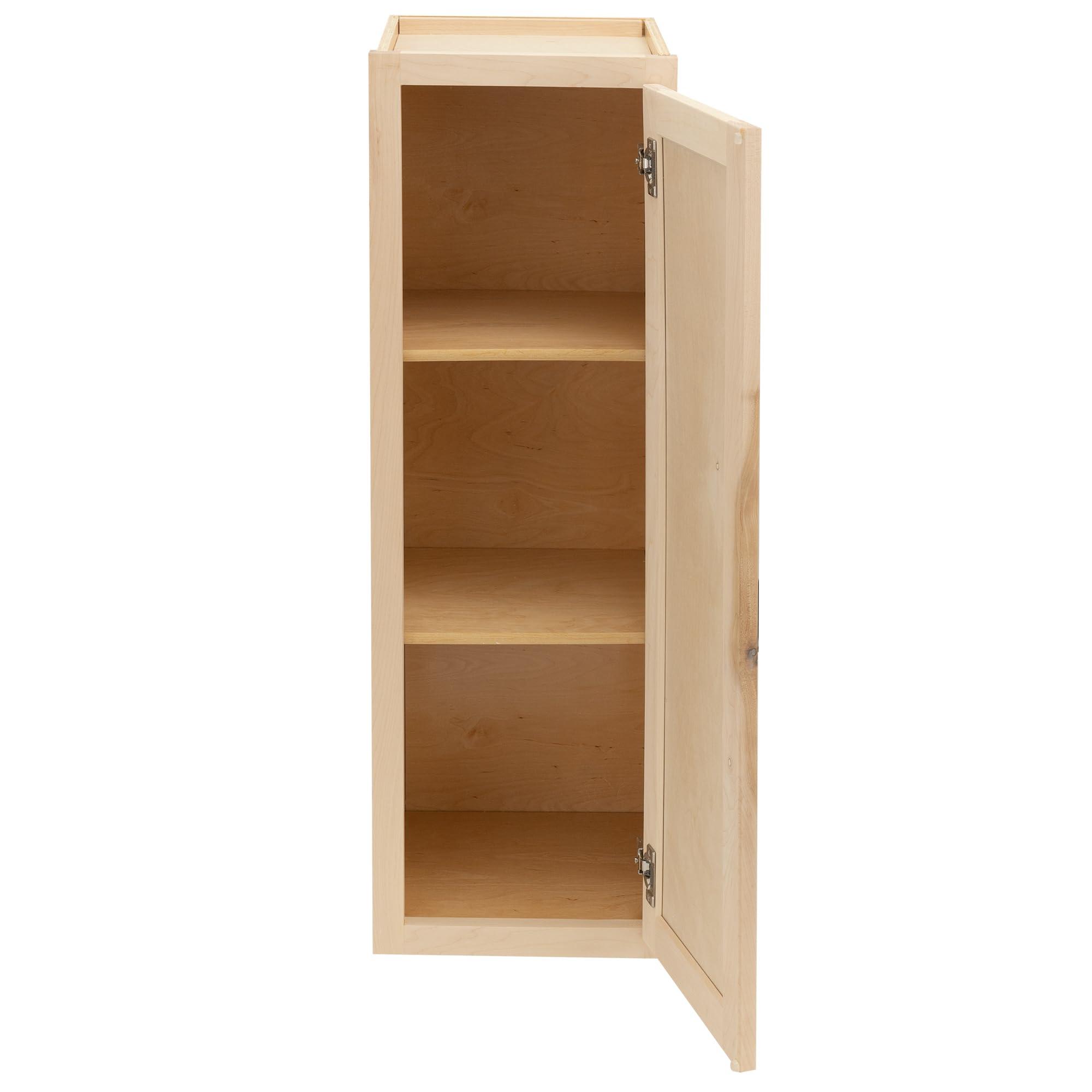 Quicklock Cabinets Quicklock RTA (Ready-to-Assemble) 42" Tall Wall Kitchen Cabinets - Shaker Style | 100% Hardwood | Made in America | Soft Close Hardware (Raw Maple, 12" D x 15" W x 42" H)