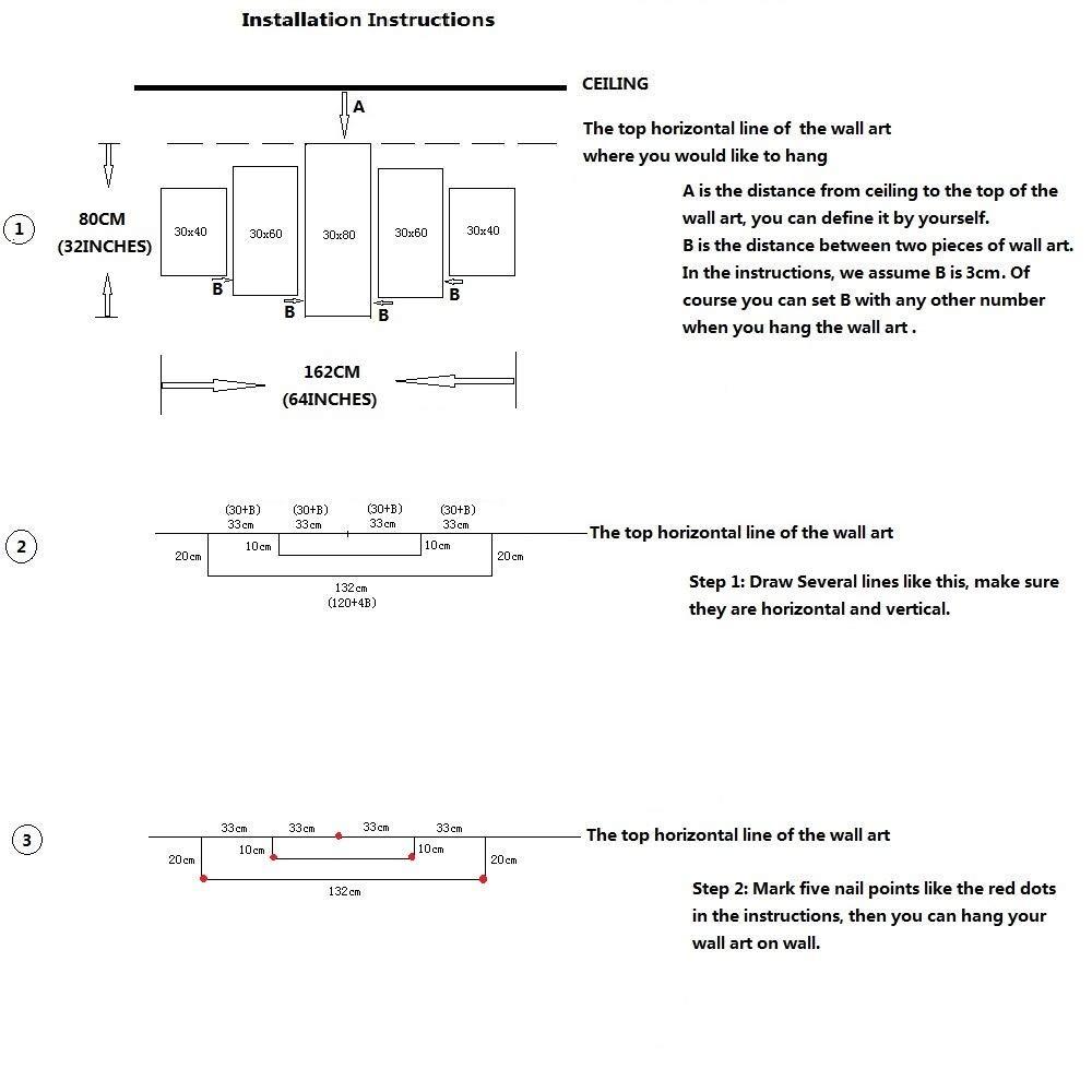 TEKMENT 5 Pieces Wooden Inner Frames Set Match for Canvas Wall Art Paintings, 80x150cm Overall (32x60 inch Overall), 30x40cm + 30x60cm + 30x80cm + 30x60cm + 30x40cm (1" Premium Thick, Bracket Mounted)