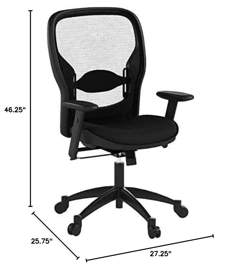 Space Seating SPACE Seating Breathable Mesh Black Back and Padded Mesh Seat, 2-to-1 Synchro Tilt Control, Adjustable Arms and Lumbar Support with Gunmetal Finish Base Managers Chair
