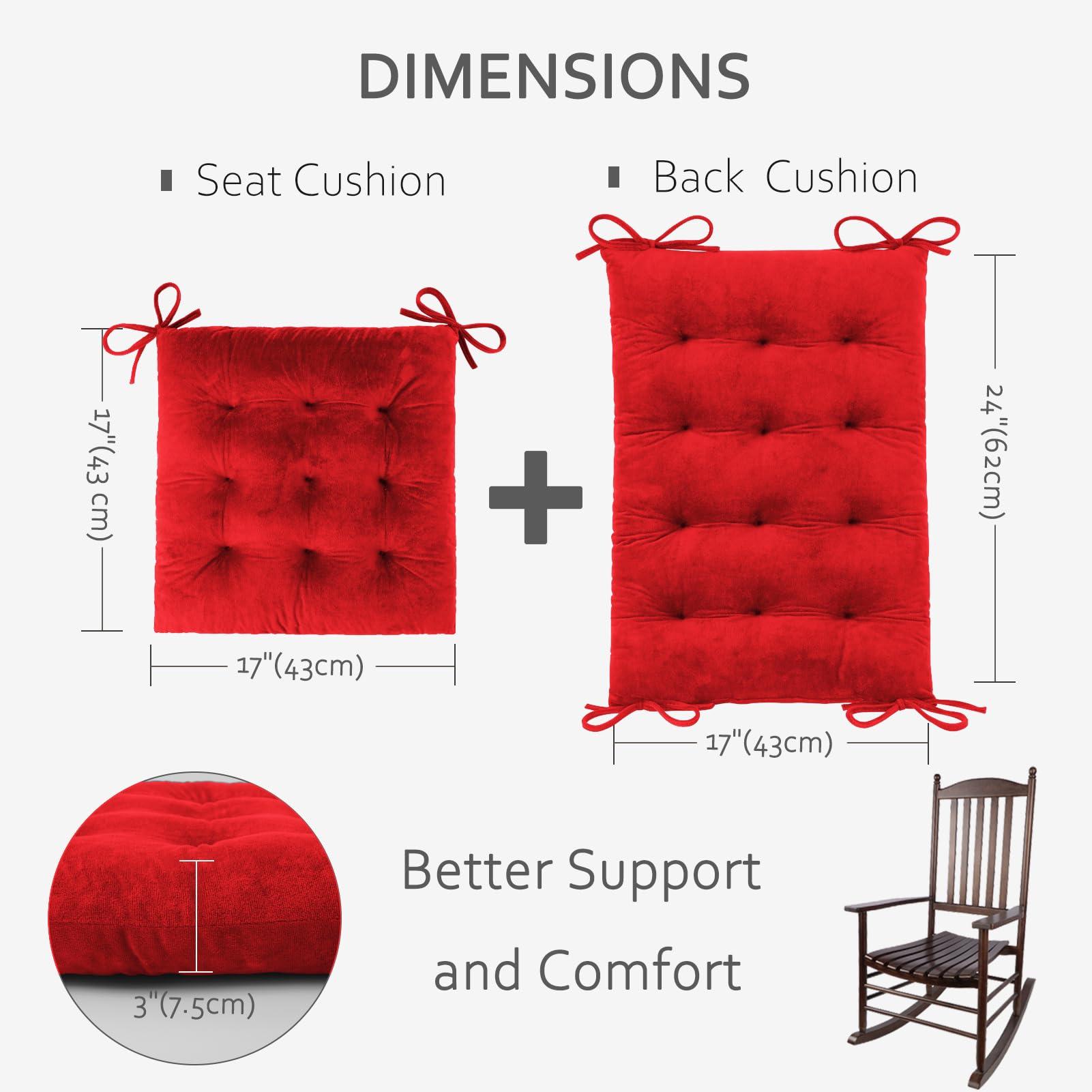 ELFJOY ELFJOY Rocking Chair CushionS Rocking Chair Pads for Wooden Rocking Chair Cushion for Rocking Chair Premium Tufted Back and Seat Cushion 2 piece Set (Red)