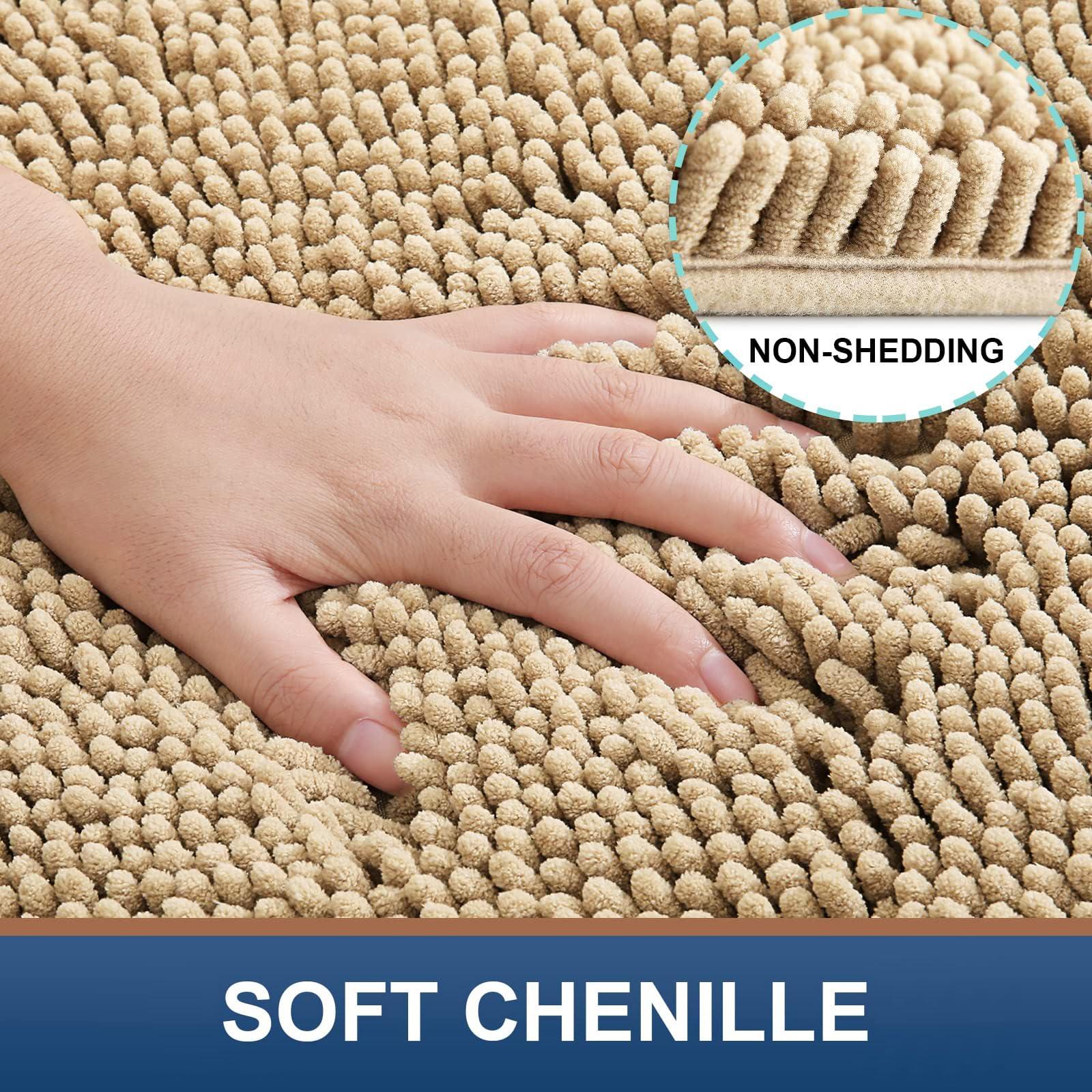 smiry Smiry Chenille Bathroom Rugs 36x24+24x16 and U-Shaped Toilet Bath Rugs 24x20, Extra Soft and Absorbent Shaggy Bath Mat, Machine Washable, Non-Slip Plush Carpet, Beige