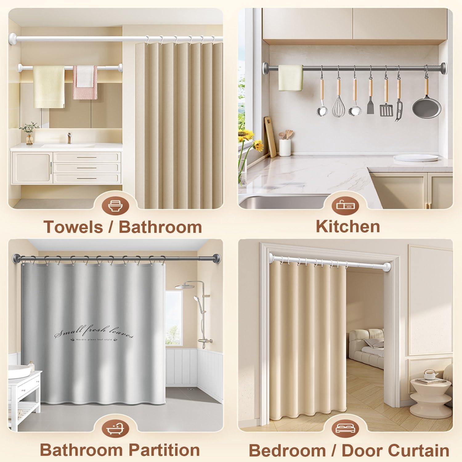 Liligic Shower Curtain Rod 28-192 inch Adjustable Tension Curtain Rod No Drilling Telescoping Rod, Diameter 1inch, for Bathroom Windows Closet Rods, No Rust(Cream,240-310cm(95-122in))