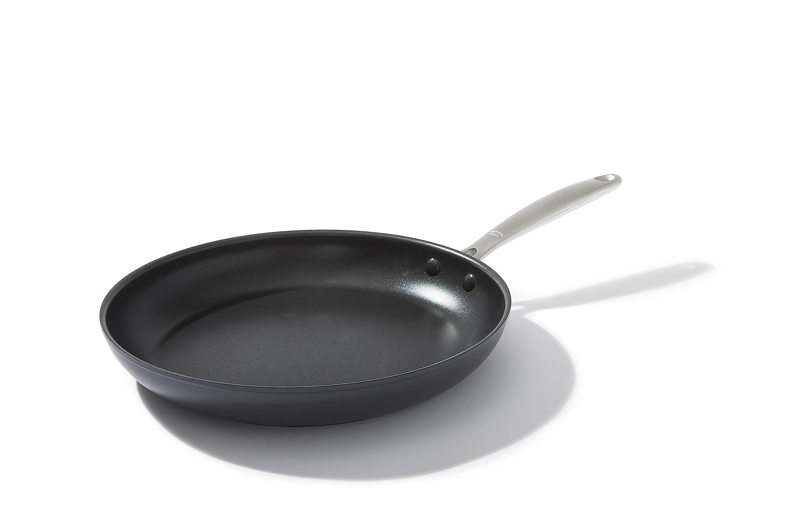OXO OXO Frying Pan Enhanced 12 Skillet, Ceramic Nonstick, Durable Hard Anodized Cookware, Scratch Resistant, Stainless Steel Handle, Good Grips, Dishwasher & Oven safe, Black