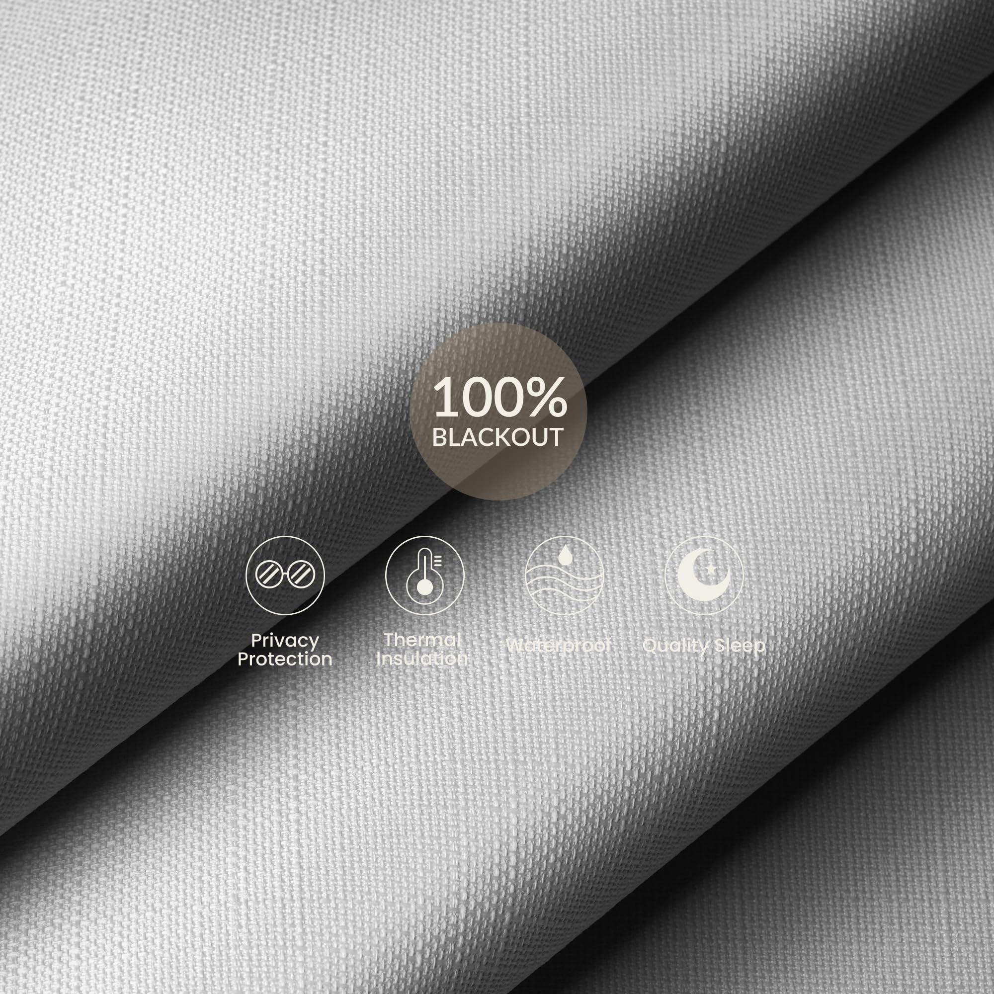 HOTSOON HOTSOON Blackout Linen Roller Shades for Windows Cordless Room Darkening Roller Blinds Easy to Install with Cassette Valance Black Out Window Shades for Home Office Living Room White,64" W x 72" H