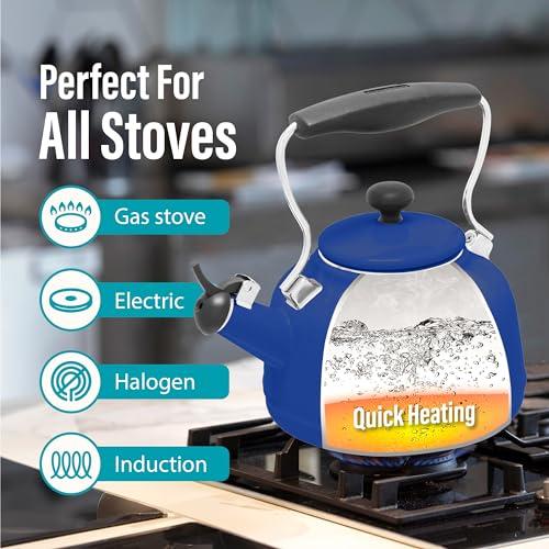 Chantal Chantal Tea Kettle, 1.7 QT, Vintage Series, Premium Enamel on Carbon Steel, Whistling, Even Heating & Quick Boil (Cobalt Blue)