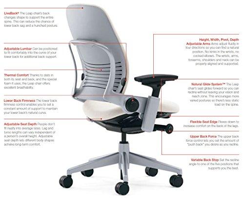 Steelcase Steelcase Leap Task Chair: Polished Aluminum Base - 4D Adjustable Arms - Headrest - Standard Carpet Casters