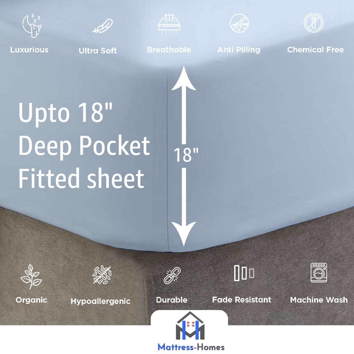 Mattress-Homes Mattress-Homes Top Split King Sheets Sets for Adjustable Bed Half Split Sheets 400 Tc Sheets 100% Cotton 34 Split Top Queen Size Sheet (Top Split Fitted Sheet) Light Blue