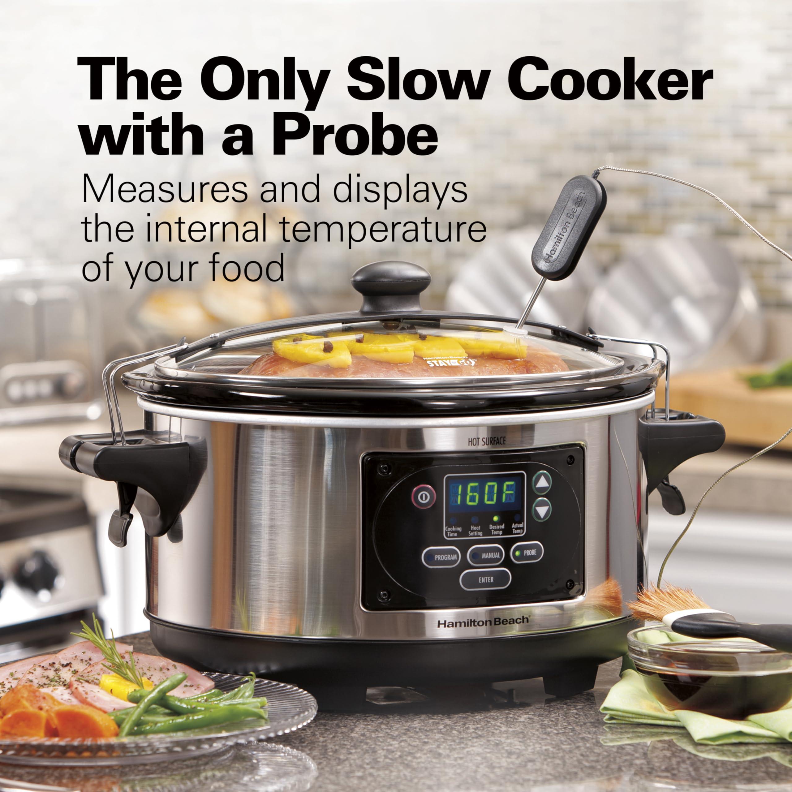 Hamilton Beach Hamilton Beach Portable 6 Quart Digital Programmable Slow Cooker Lock, Dishwasher Safe Crock & Lid, Set & Forget, Stainless Steel