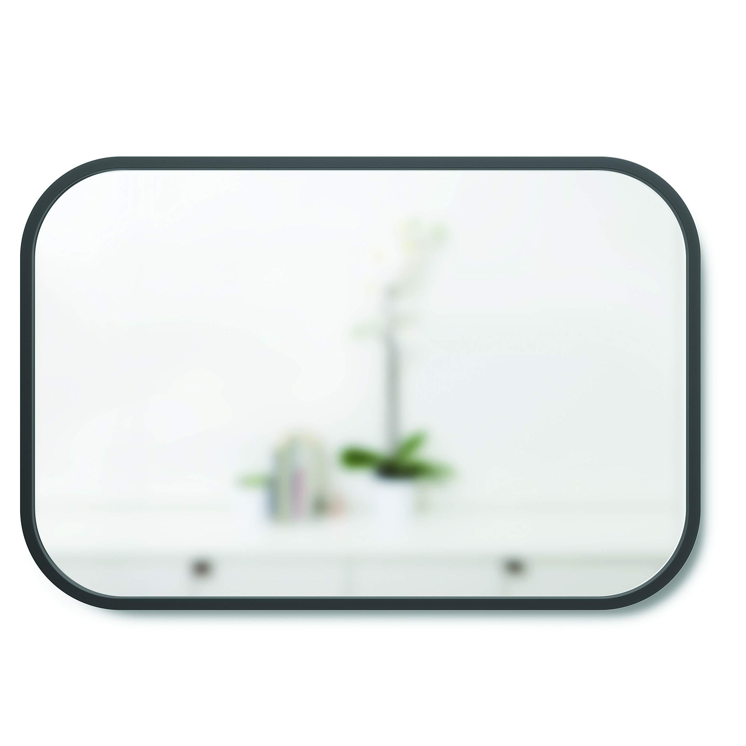 Umbra Umbra Hub Rectangular Wall Mirror with Rubber Frame, Modern Decor for Entryways, Washrooms, Living Rooms, Black