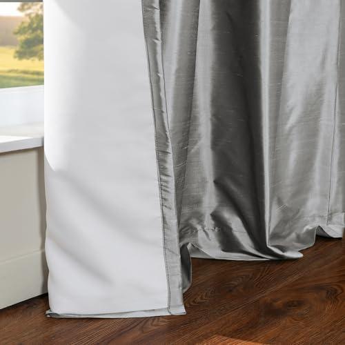 TWOPAGES TWOPAGES 100% Dupioni Silk Window Curtain Panel for Living Room 84 Inches Long Pinch Pleated Drape for Bedroom, 1 Panel, 52W x 84L Inch, Silver Gray