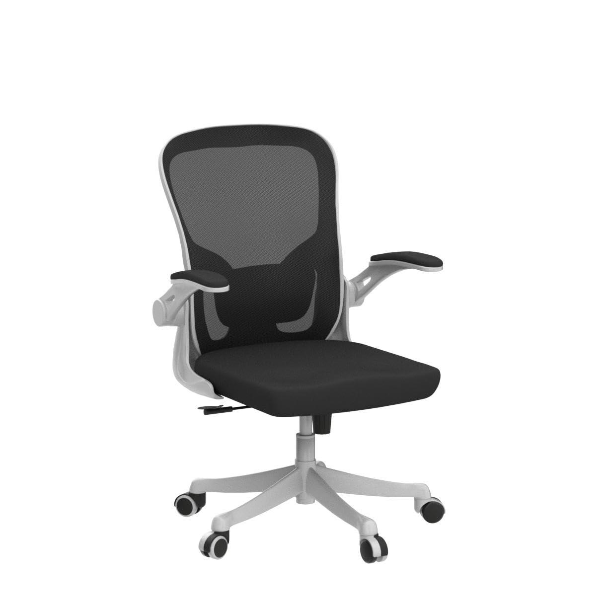 Monhey Monhey Office Chair - Ergonomic Office Chair with Lumbar Support & Flip Up Arms Home Office Desk Chairs Rockable High Back Swivel Computer Chair White Frame & Black Mesh Study Chair