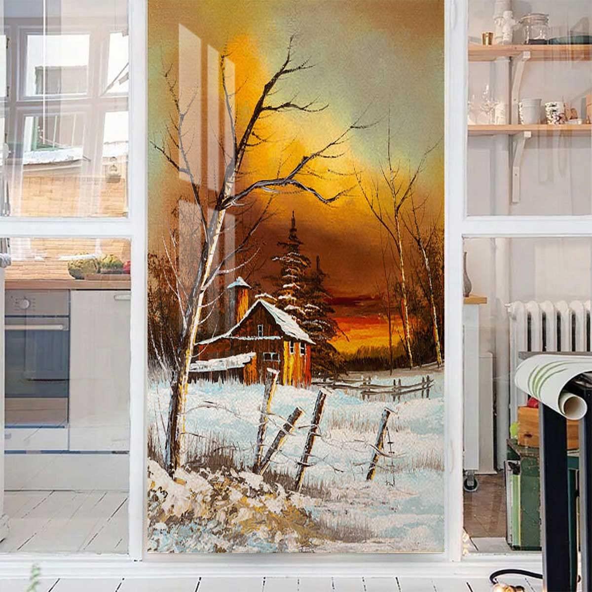 Generic Window Privacy Film Sun UV Blocking Frosted Glass Window Film Self-Adhsive Glass Door Stickers Heat Control Window Covering Winter Cold Deer 17.7Wx23.6L-inch