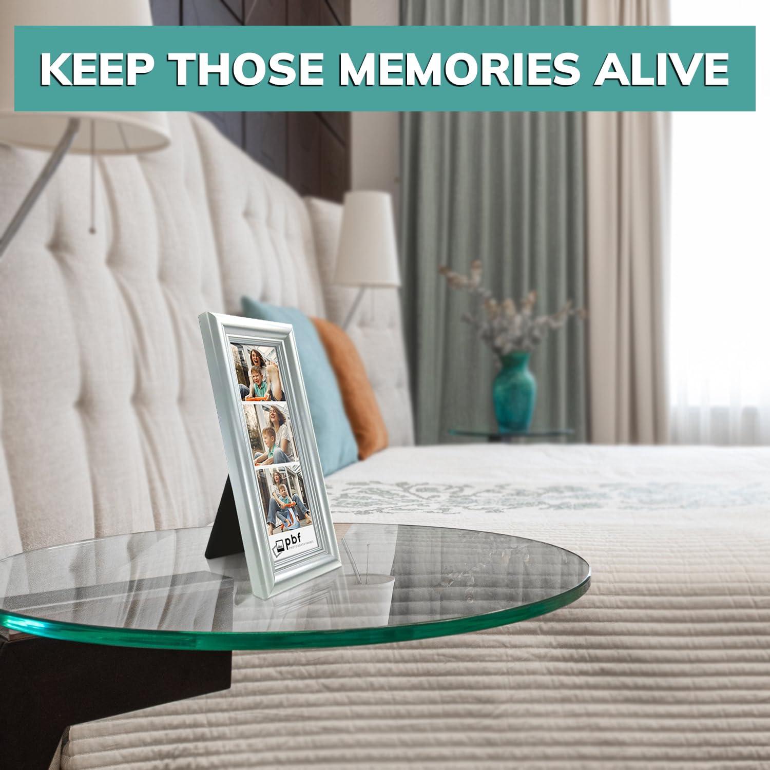 pbf PHOTO BOOTH FRAMES pbf PHOTO BOOTH FRAMES 2x6 Photo Strip Frame | 2 x 6 Photo Booth Strip Frame with Stand | Picture Frame for Photo Booth Strip | Premium Designer Photobooth Frame (Silver)