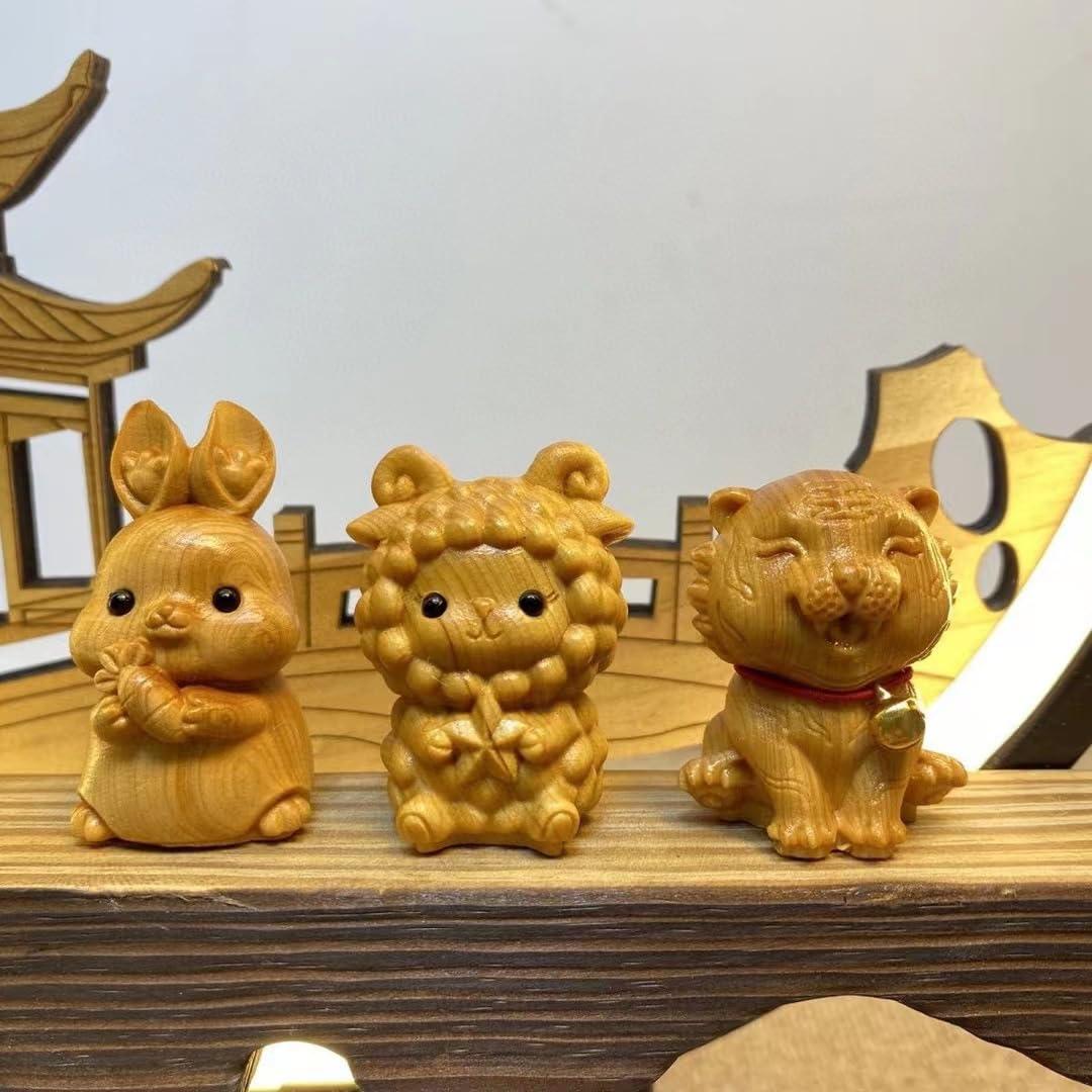 Ltahtliay Ltahtliay Wooden Animal Chinese Zodiac Figurines, Small Cute Animal Wooden Sculptures Handmade Accents Craft, Wood Craft Figurine Statue Art Small Animal for Home Office Table Decoration (1,Rat)