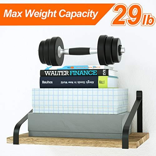 Love-KANKEI Love-KANKEI Floating Shelves Wall Mount Rustic Wood Wall Shelves with Large Storage L16.5 x W12 inch for Kitchen Living Room Bathroom Bedroom Set of 2 Carbonized Black