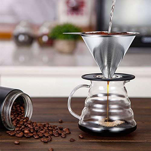 LHS LHS Pour Over Coffee Dripper Stainless Steel Coffee Filter Metal Cone Filter Paperless Reusable Coffee Filter Single Cup Coffee Maker 1-2 Cup With Non-slip Cup Stand and Cleaning Brush