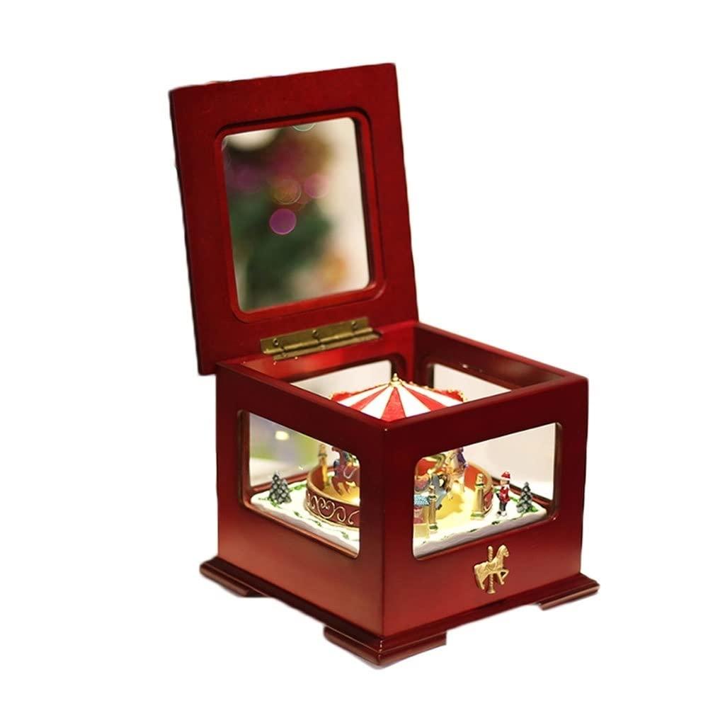 LZJN LZJN Desktop Music Box Wooden Music Box Square Carousel Music Boxes Graduation Commemorative Birthday Valentine's Day Perfect Home Decor