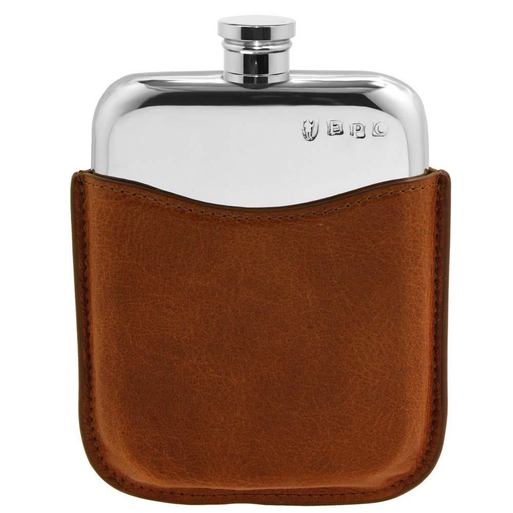 English Pewter Company Sheffield, England English Pewter Company 6oz Pewter Liquor Hip Flask with Luxury Brown Leather Pouch [PLF01]