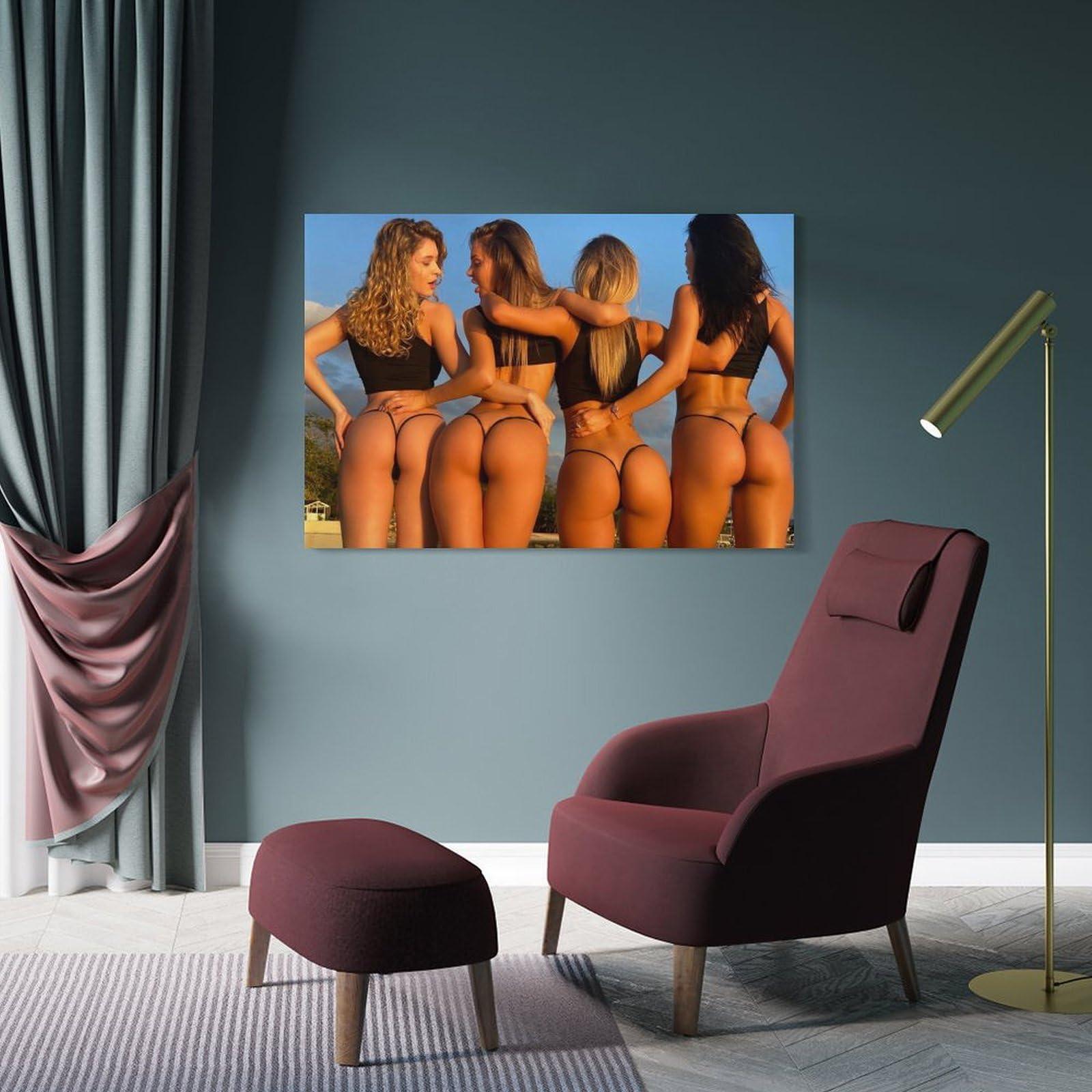 AOMEIKE AOMEIKE Sexy Bikini Girl Hot Woman Big Ass Room Aesthetic Poster Print Art Wall Painting Canvas Posters Gifts Modern Bedroom Decor 16x24inch(40x60cm), Frame-style