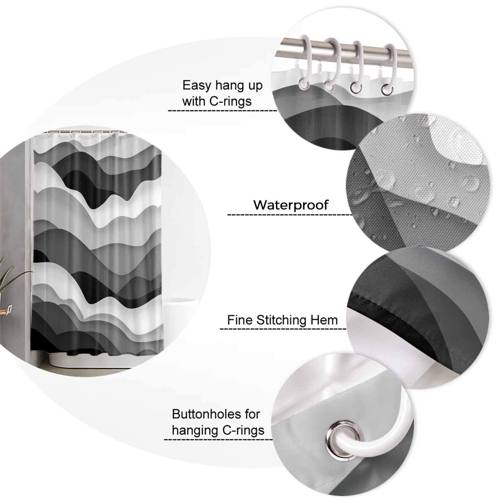 Double Love Double Love Black GreyBathroom Curtain 72 Inch Shower Curtain with Hooks, Waterproof Polyester Bath Curtain Washable Bathtub Curtain Contemporary Simple White Ocean Sea Waves 48\'\'x 72\'\'
