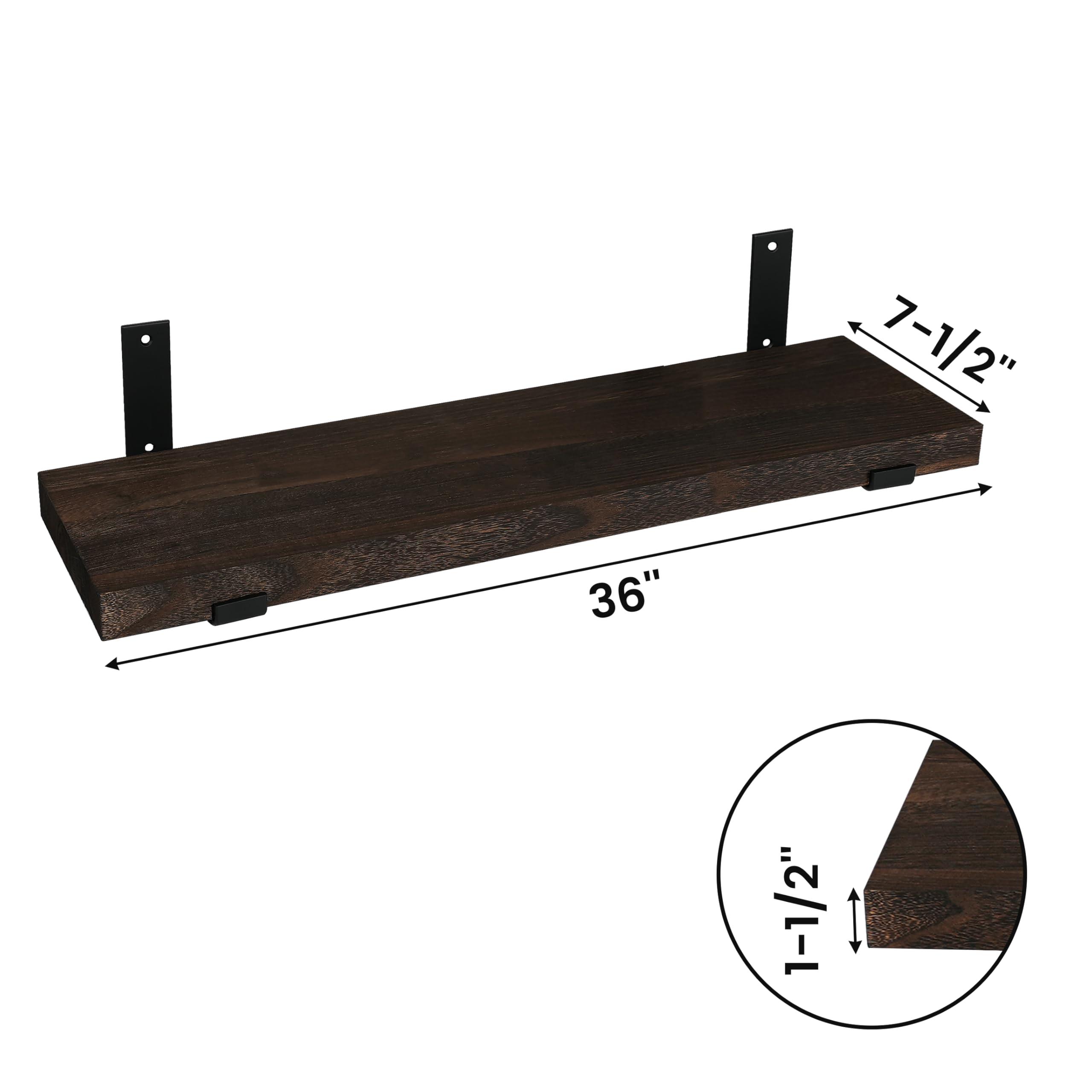 CONSDAN CONSDAN StoneCreek Floating Shelves, Solid Paulownia Wood, Burnt Wood Light Weight, Wall Shelves for Bedroom, Bathroom, Living Room, Kitchen,36x7.5x1.5 in,Set of 3