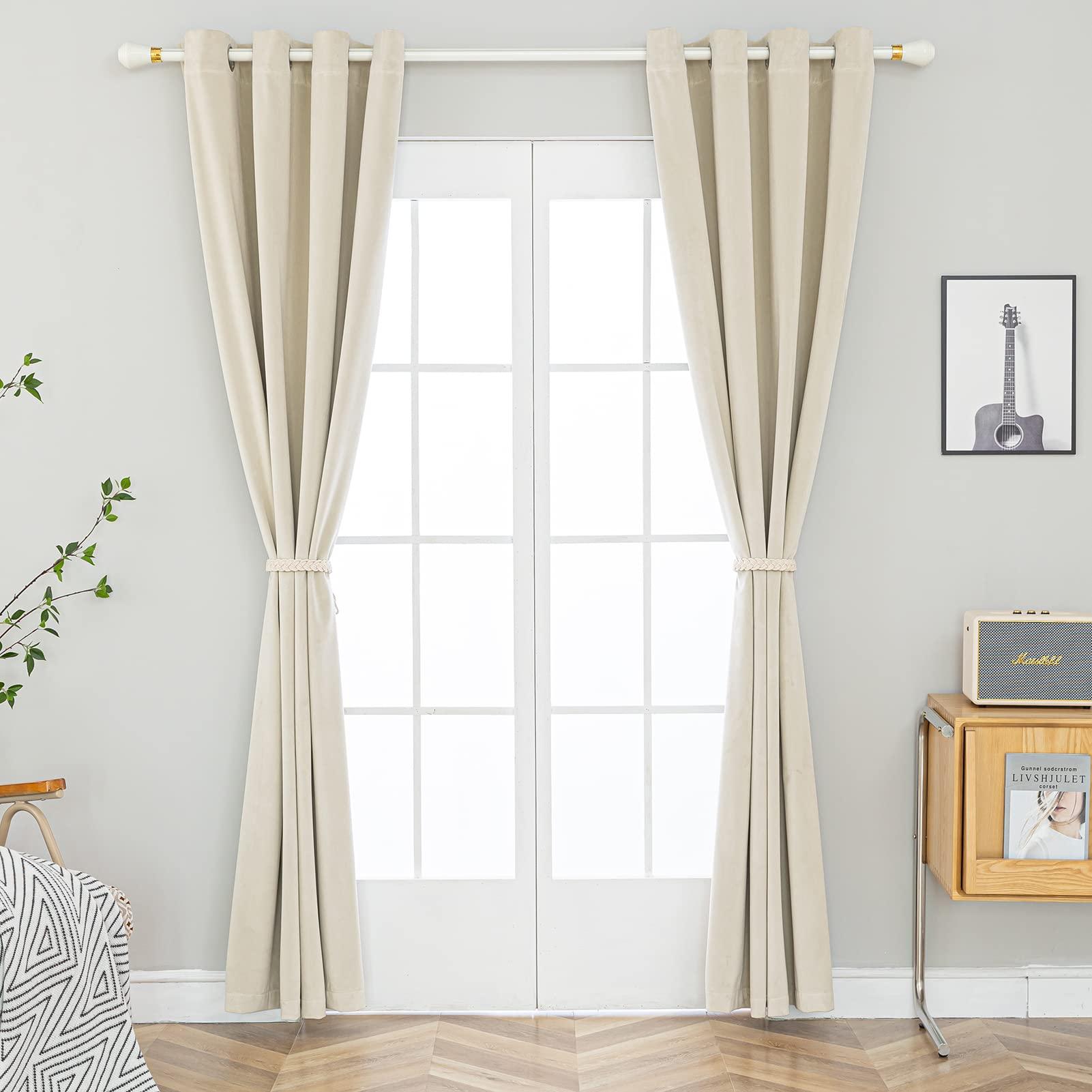 PLEASANT BOULEVARD PLEASANT BOULEVARD Velvet Curtains [2 Panels] Heavy Blackout Window Drapes with Grommet, Thermal Insulated Darkening Curtains for Living Room, Bedroom, & Home Decor (52" W x 95" L, New Beige)
