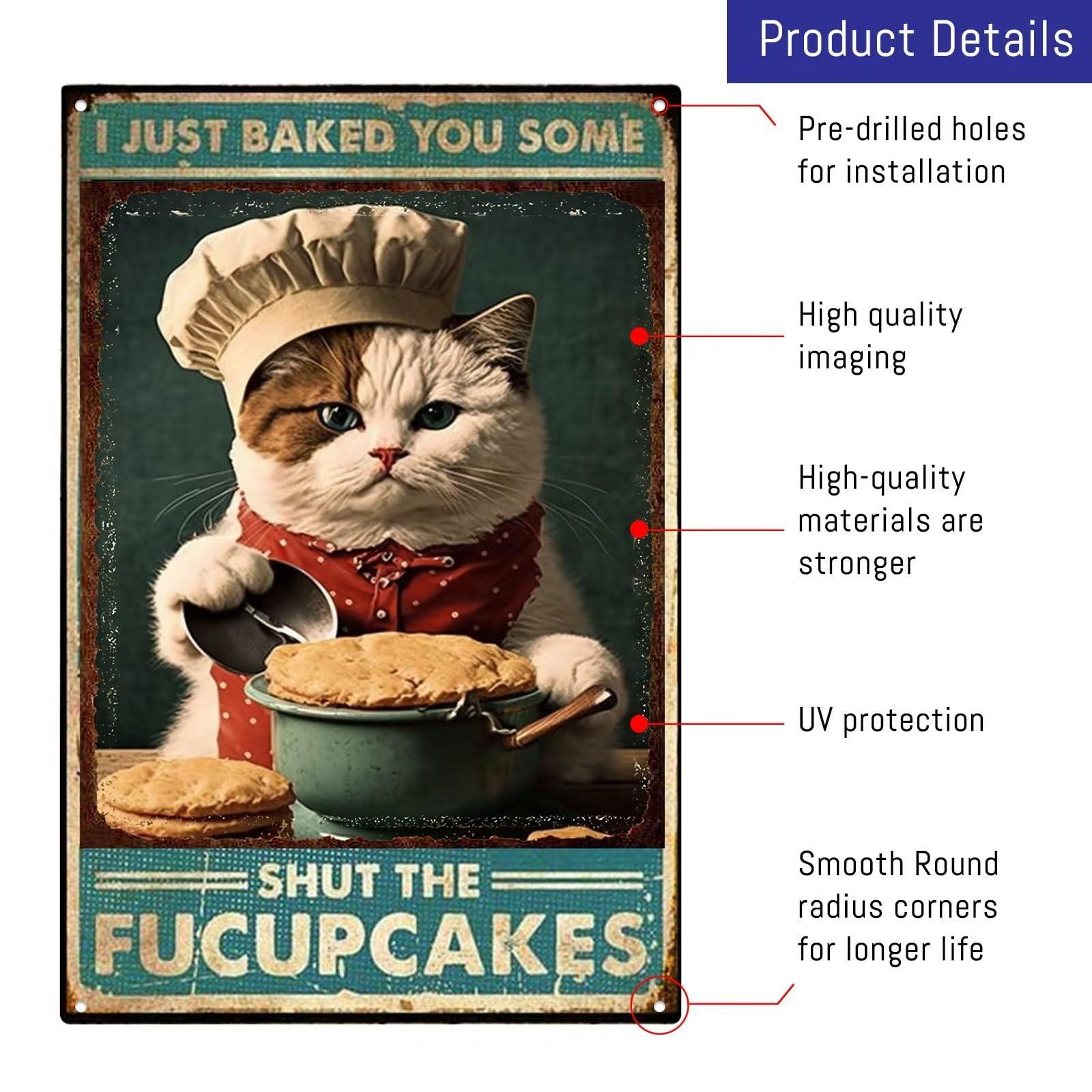 Movstrb Poster Metal Tin Sign,I Just Baked You Some Fucupcakes Retro Art Bathroom Quote Kitchen Garage Office Bar Cafe Farmhouse Wall Decoration Art 24x16 Inch