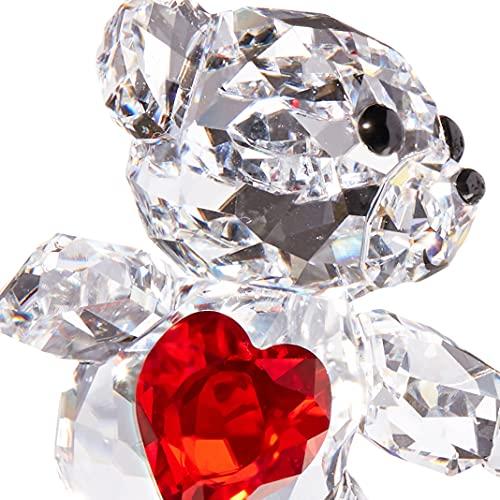 Swarovski SWAROVSKI Kris Bears Happy Together Figurine Set, Clear Swarovski Crystal with a Red Heart and Pink Flower Accent, Part of the Swarovski Kris Bears Collection