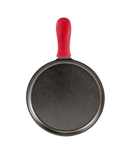 Lodge Lodge Cast Iron Round Griddle with Red Silicone Hot Handle Holder, 10.5-inch