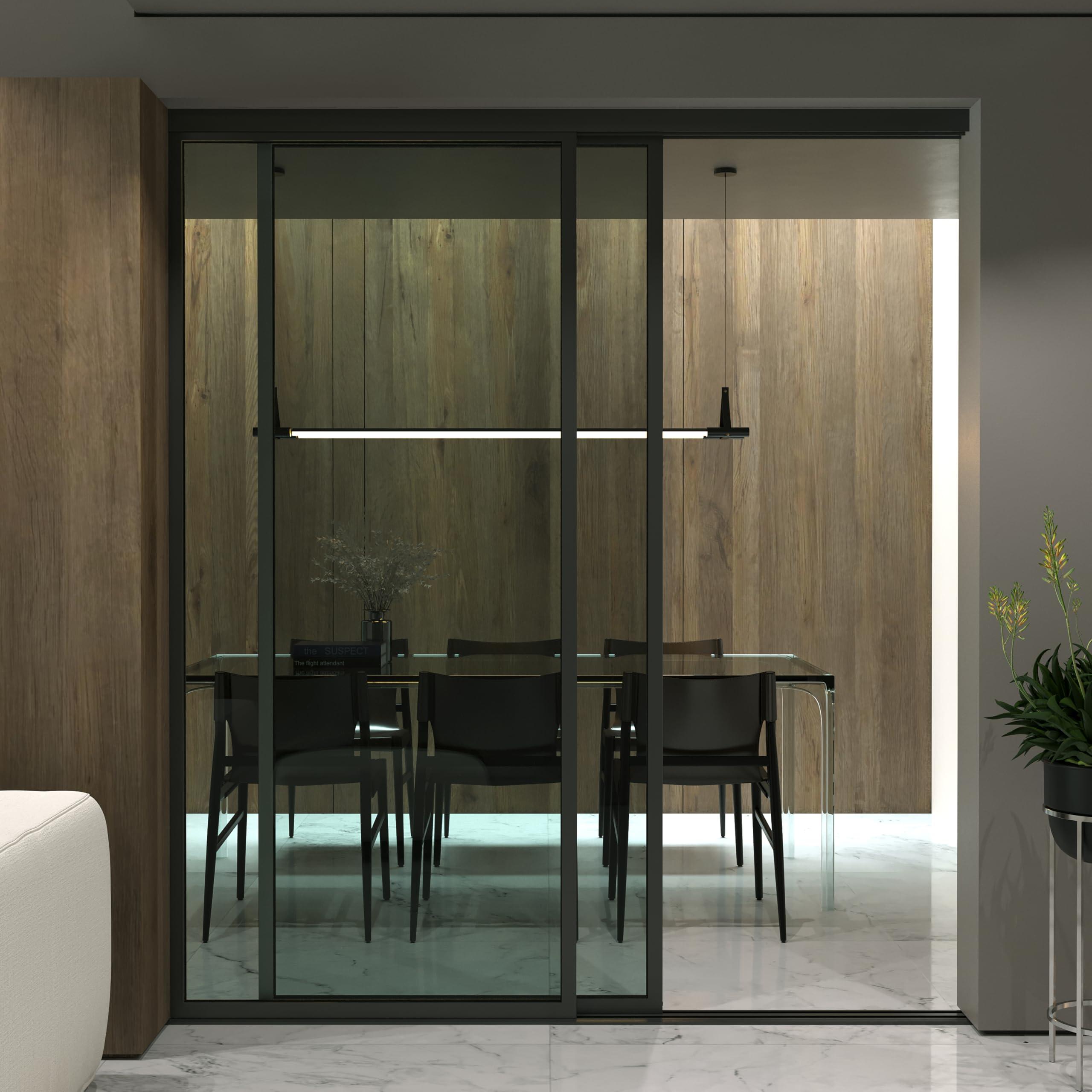 Doors55 Doors 55 Glass Room Divider Panel and Partition Wall, Partition Wall Divider & 2 Panel Room Divider - Perfect Wall Divider for Room Separation & Partition Room Dividers (Lite Smoked Glass, 72x80)