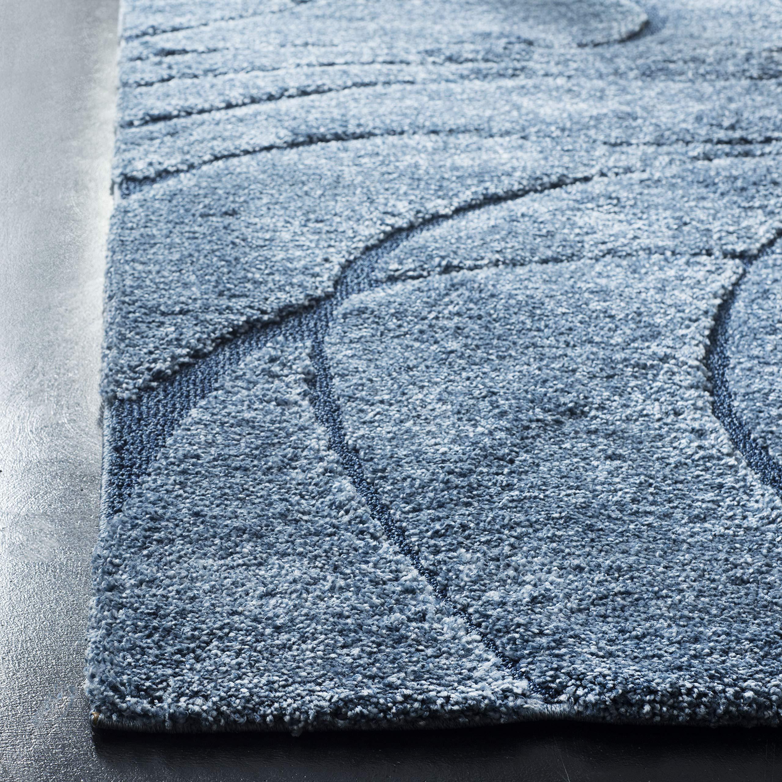 Safavieh SAFAVIEH Florida Shag Collection 5' Square Light Blue / Blue SG471 Abstract Wave Non-Shedding Living Room Bedroom Dining Room Entryway Plush 1.2-inch Thick Area Rug