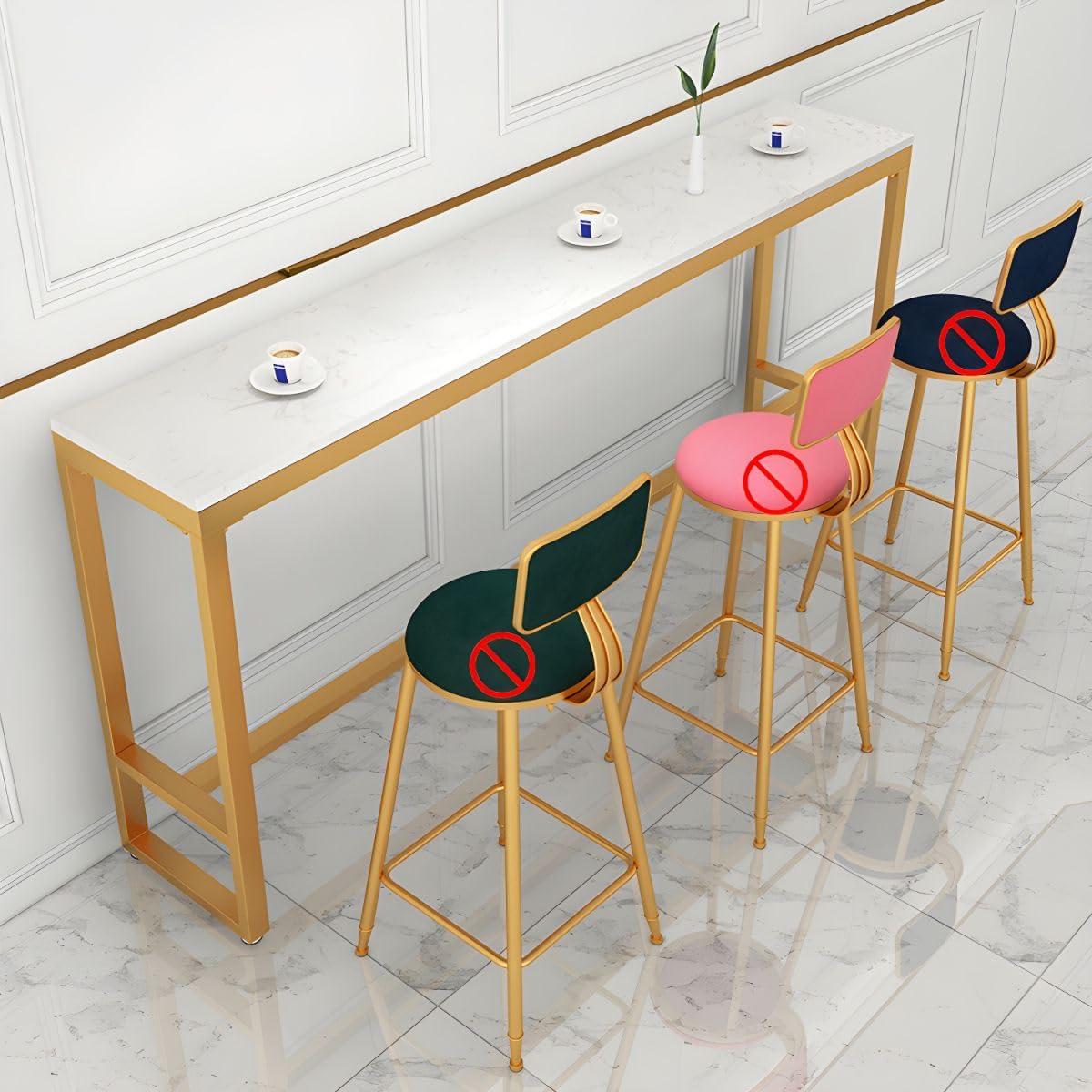 KWOKING KWOKING Indoor Glam Bar Dining Table White Marble Rectangle Counter Table - Without Chairs Rock Slab Marble Bar Table Against The Wall Partition Balcony Long Wine Table Gold 63" L x 15.7" W x 41.3" H