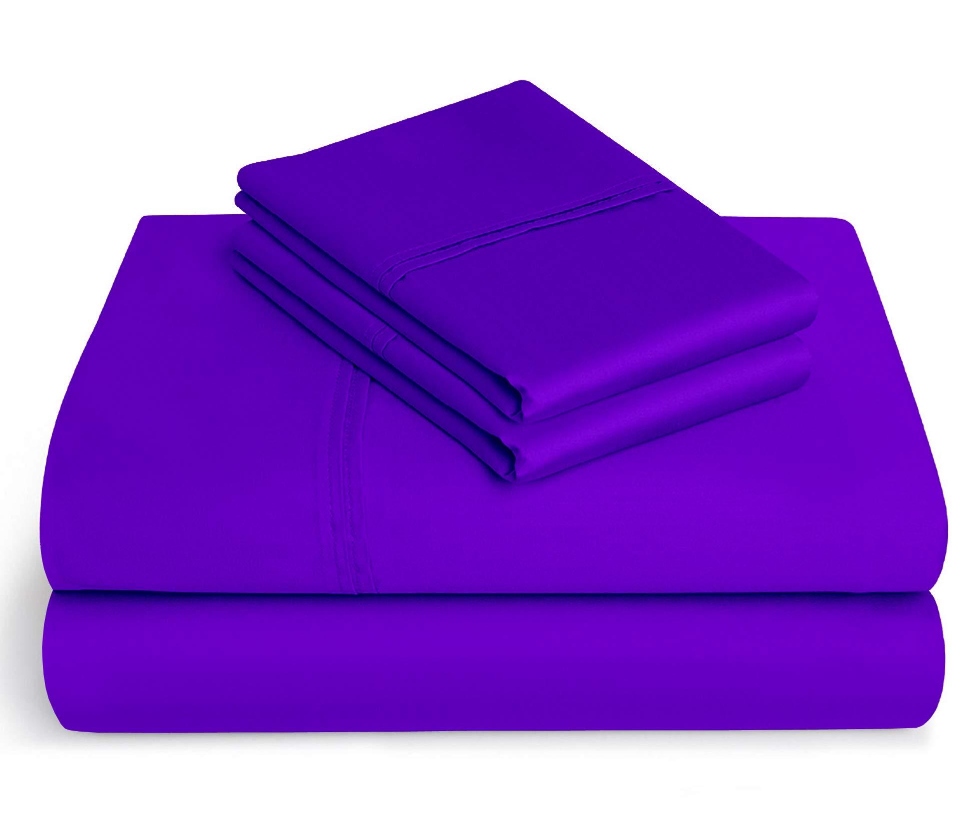 BeKind Online King Sheet Set in Purple Solid 600 Thread-Count 100% Egyptian Long Staple Combed Pure Cotton, 4-PC Hotel Quality Soft-Luxury-Breathable Wrinkle-Fade Resistant, Fits Mattress Upto 15-Inch Deep Pockets