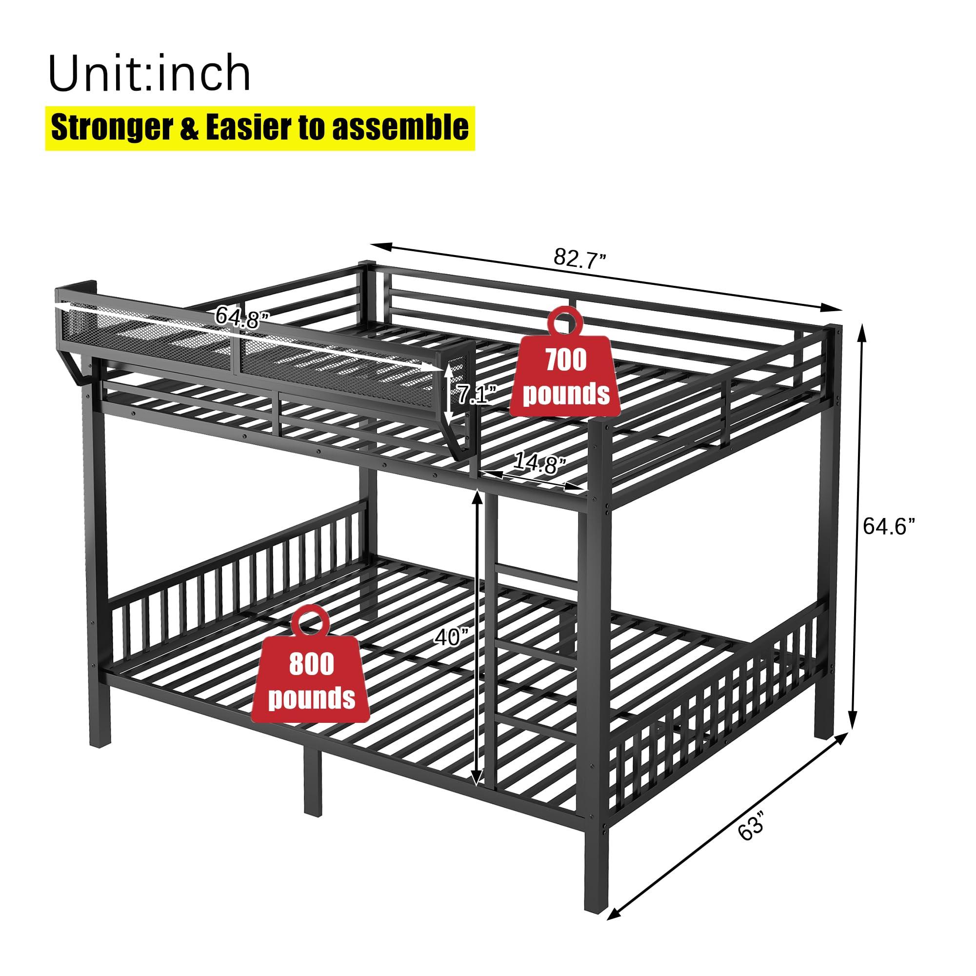 SIGONE SIGONE Stronger and Safer Metal Steel Bunk Bed Frame Queen Over Queen Size, Heavy Duty More Stable Thickened Black Metal Bunk Queen Bed (Easier to Assemble) (Queen Over Queen)