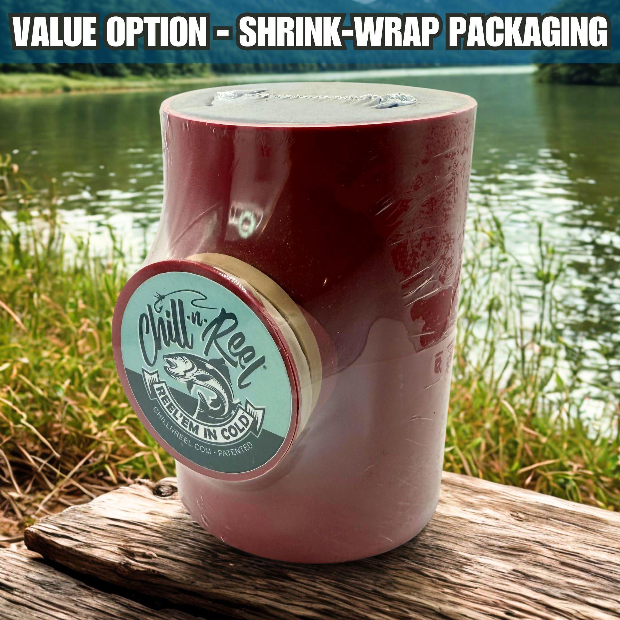 Chill-N-Reel Chill-N-Reel Fishing Can Cooler (from Shark Tank) | Hard Shell Drink Holder with Hand Line Reel Attached | Fits Standard Insulator Sleeves or Coozies | Unique Fun Fishing Gift (Crimson & Spill Guard)