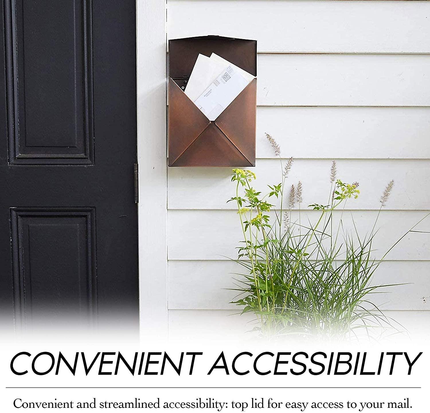 NACH NACH Mailboxes for Outside Wall Mount, 10 x 10 x 4 inch Antique Copper Mail Boxes for House Outside, Waterproof Mailboxes for Outside - Chicago Style Mail Box