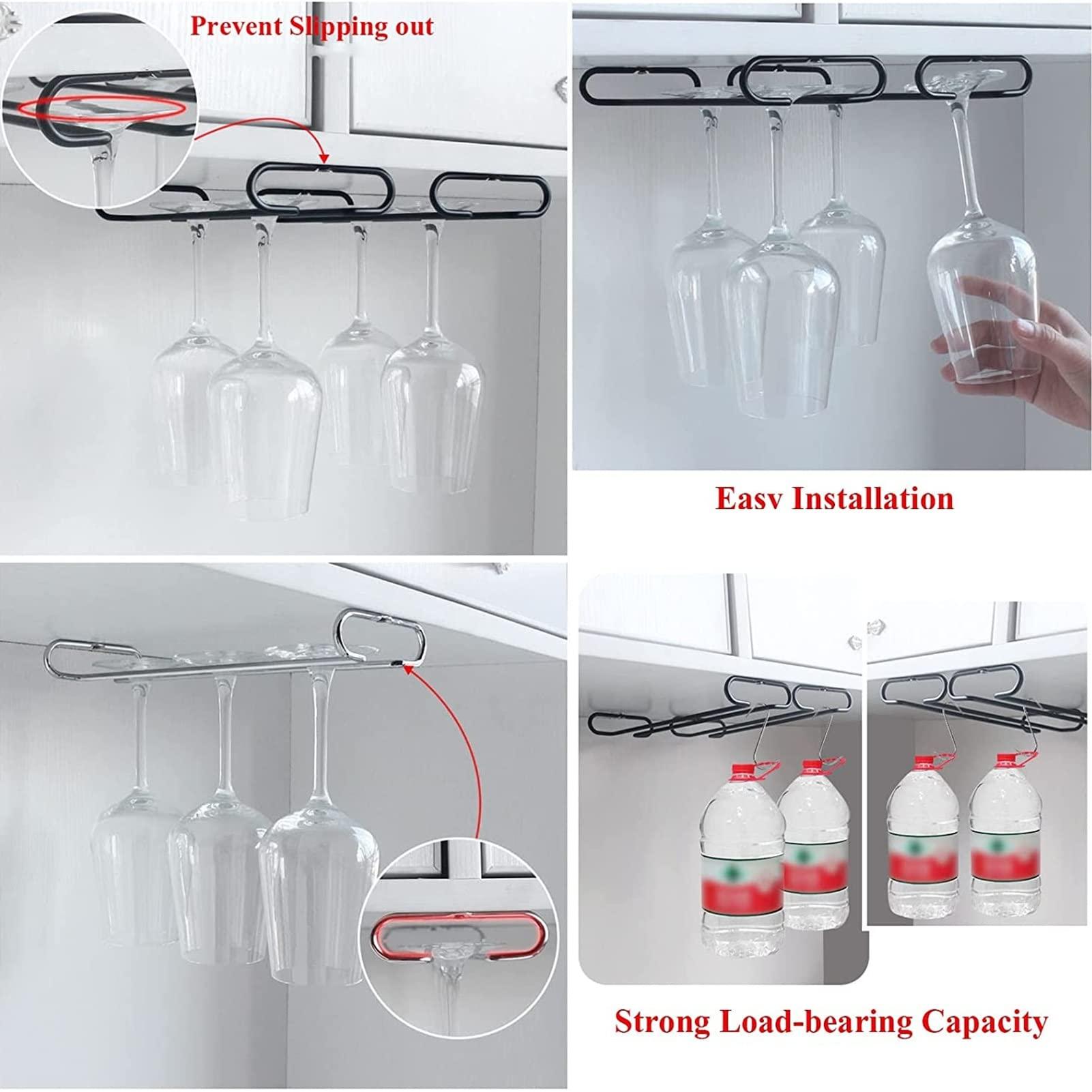CTVR Aluminum alloy Wine Glass Rack, Stemware Hanger, Under Cabinet Wine Glasses Holder Shelf, Glass Holder Storage Hanger for Kitchen Bar screw installation