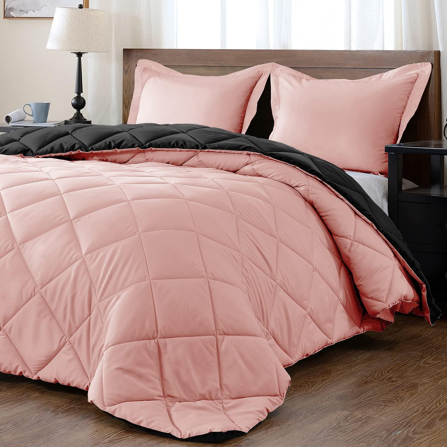 Bedding Castle Bedding Castle Reversible Down Alternative 5 Pcs Comforter Set (Pink/Black Old, Oversized King (98\'\' x 120\'\') 5 Pcs) 1 Comforter with 4 Pillowcase Soft Cotton 1200 Tc Dual Sided