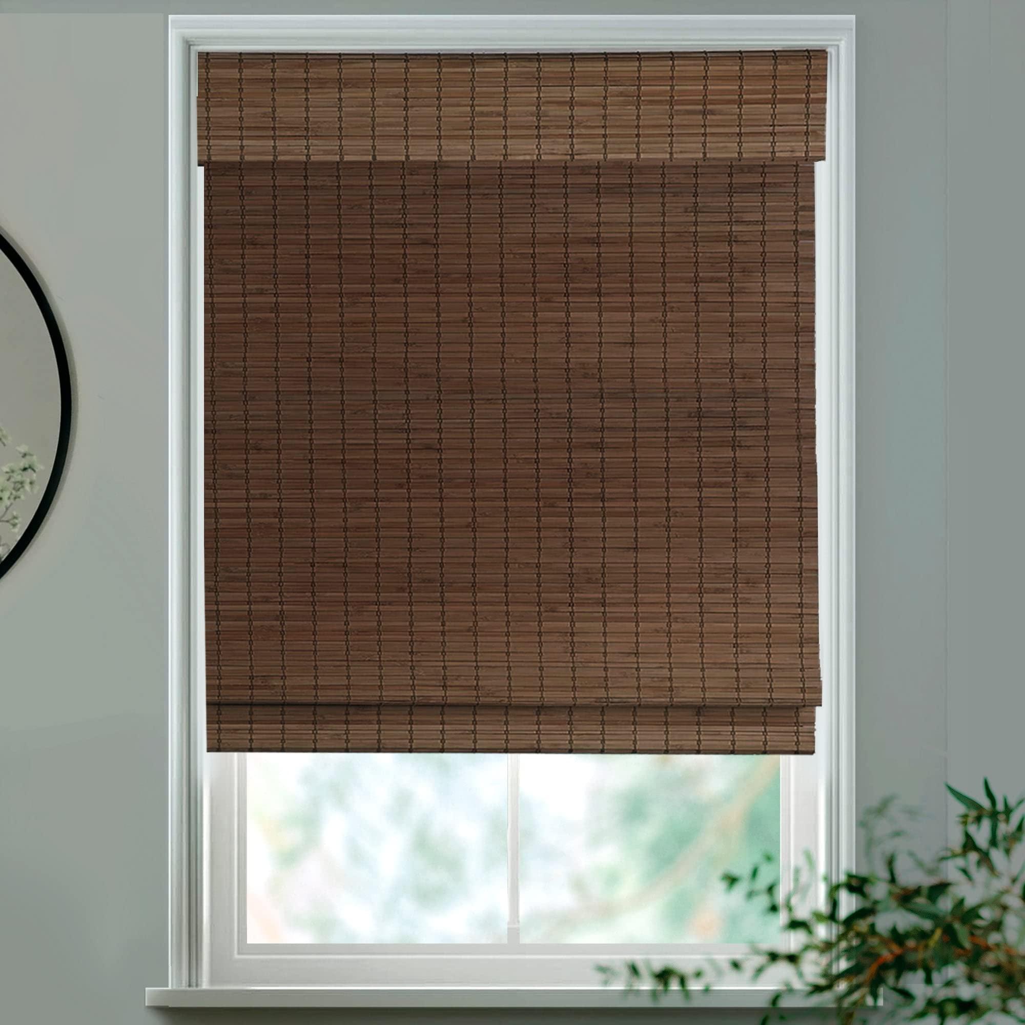Mood MOOD Custom Bamboo Shades | Natural | Cordless Bamboo Roman Shades for Windows and Doors (Natural Woven) | Natural Forestwood (Great Privacy) | 66" W X 72" H