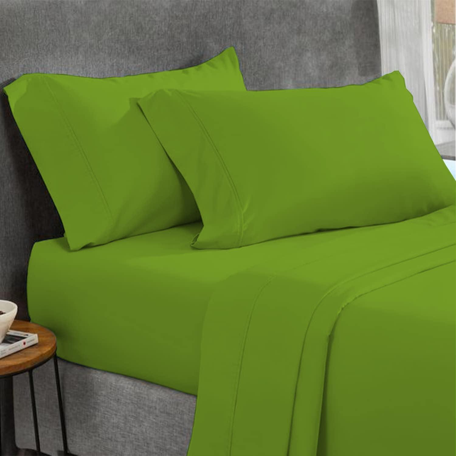 HIGH LANE BEDDING Sage Natural Cotton Twin XL Sheets Deep Pocket, 800 Thread Count Sage 4 Piece, Sheet Set, Solid Sateen Weave, 24\" Deep Pocket (Fits Upto 18\" to 24\" Mattress), Bedding Sheets & Pillowcases