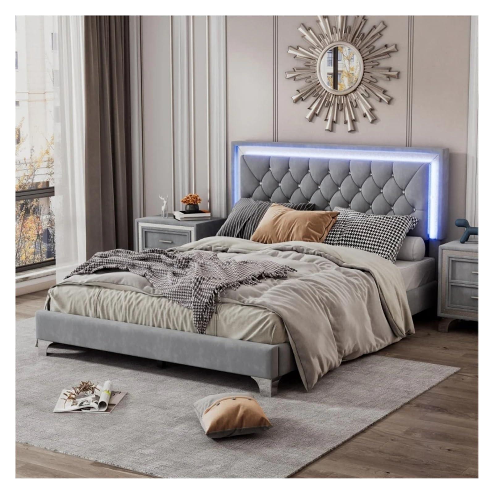 TUUOUY TUUOUY Bedroom Padded Bed with LED Lights, Single Bed, Double Bed, Adult and Teen beds, with Soft backrest, Platform Bed Bed Frame, DH001