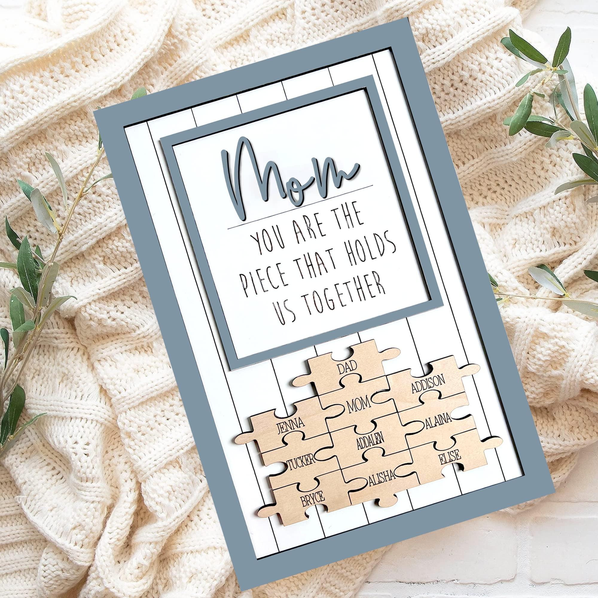 NAZENTI NAZENTI Personalized Mom Puzzle Sign, Custom Mom You Are The Piece That Holds Us Together With Family Name Sign, Puzzle Piece Sign, Birthday Christmas Mothers Women Day Gift From Kid, Mom Grandma Gift