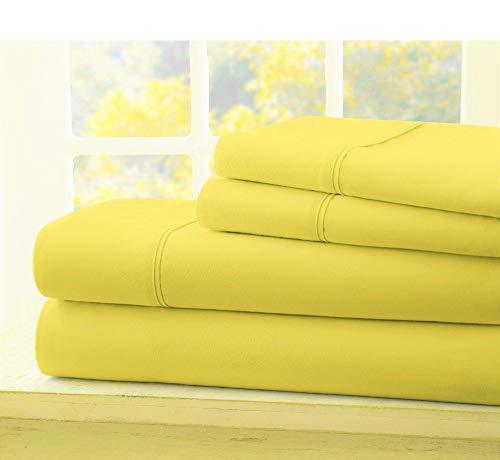 Sheets N More Sheets N More 800-Thread-Count 100% Egyptian Cotton Bed Sheet, 4-Pc Twin Yellow Solid Sheet Set Single Ply Long Staple Cotton Yarns, Sateen Weave, Fits Mattress Upto 14\" Deep Pocket