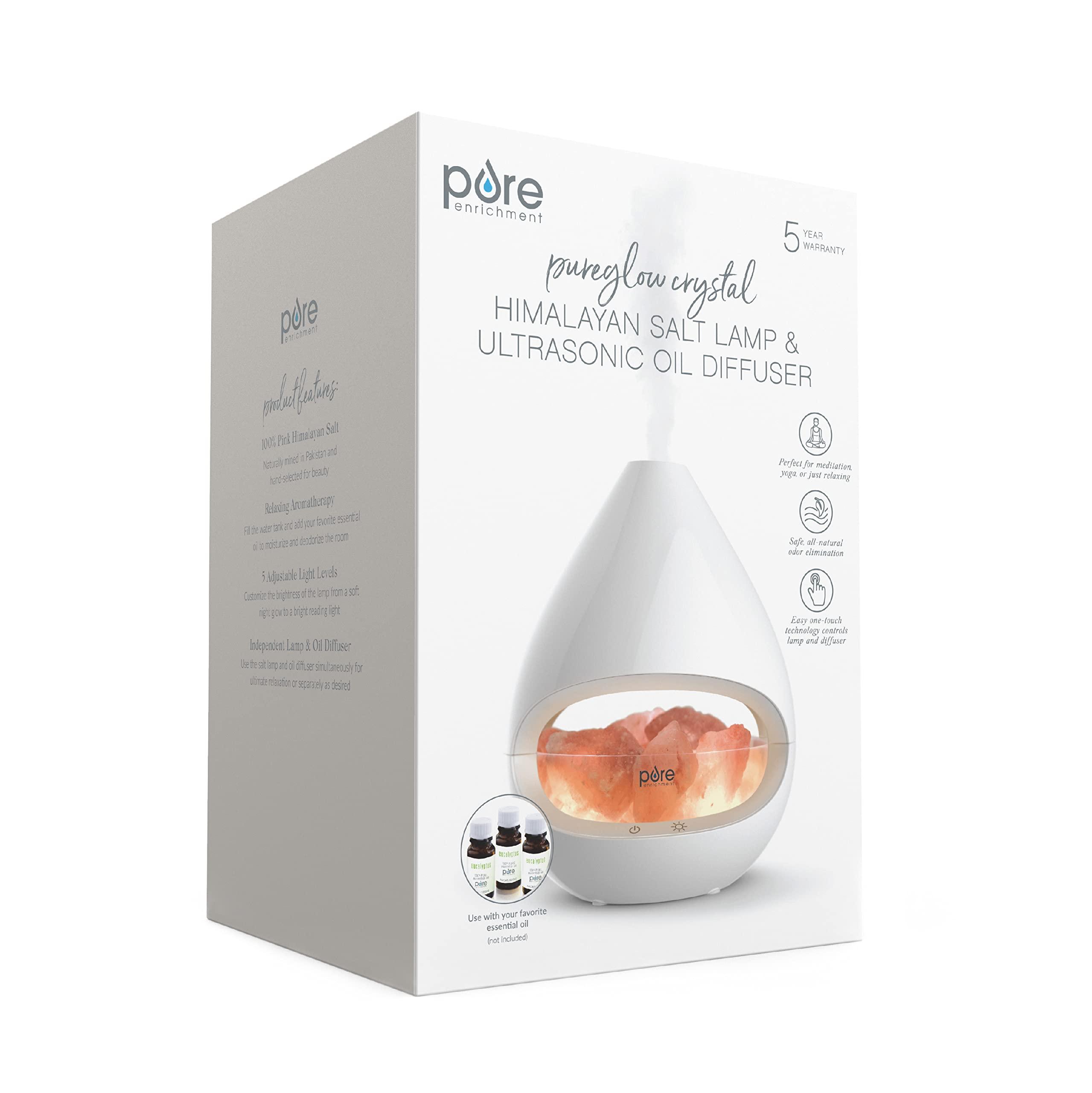 Pure Enrichment Pure Enrichment PureGlow Crystal - 2-in-1 Himalayan Salt Lamp & Ultrasonic Essential Oil Diffuser, Original Salt Therapy Lamp, 100% Pure Himalayan Salt, Ambient Glow, 160 mL 16-Hour Tank (White)