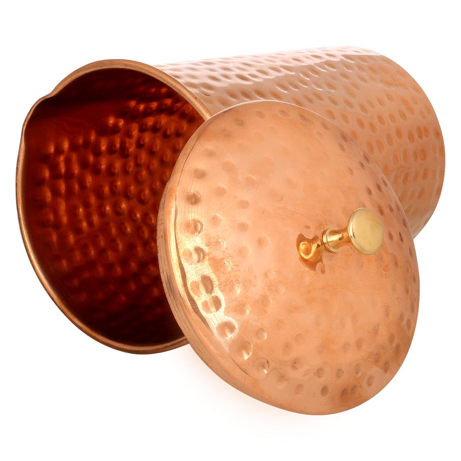 Zap Impex Zap Impex Pure Copper Pitcher with a Lid, Large Size Solid Copper, Copper Water Hammered Jug, Capacity 54 Oz/1600ml, Copper Carafe For Home, Hotels & Gifting